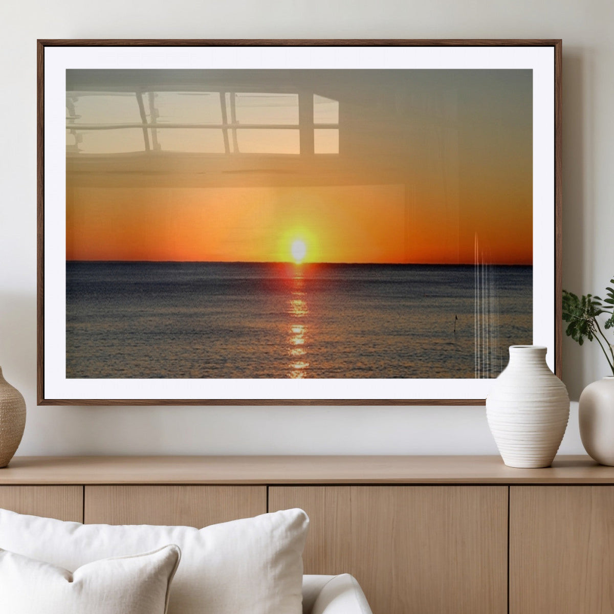 Golden Horizon Sunset Over Ocean Wall Art Canvas Print –