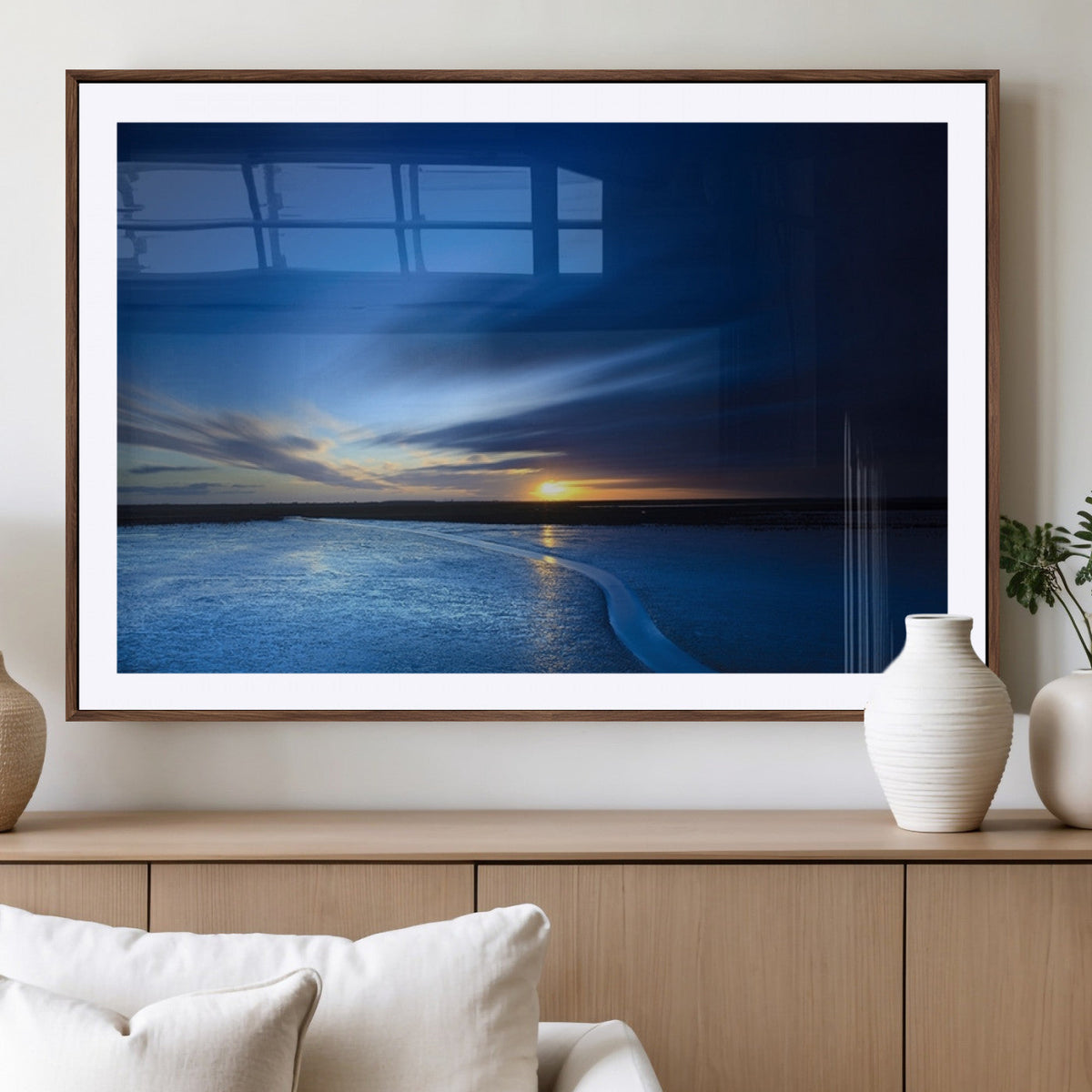 Blue Sunset Ocean Canvas Wall Art Print – Serene Coastal