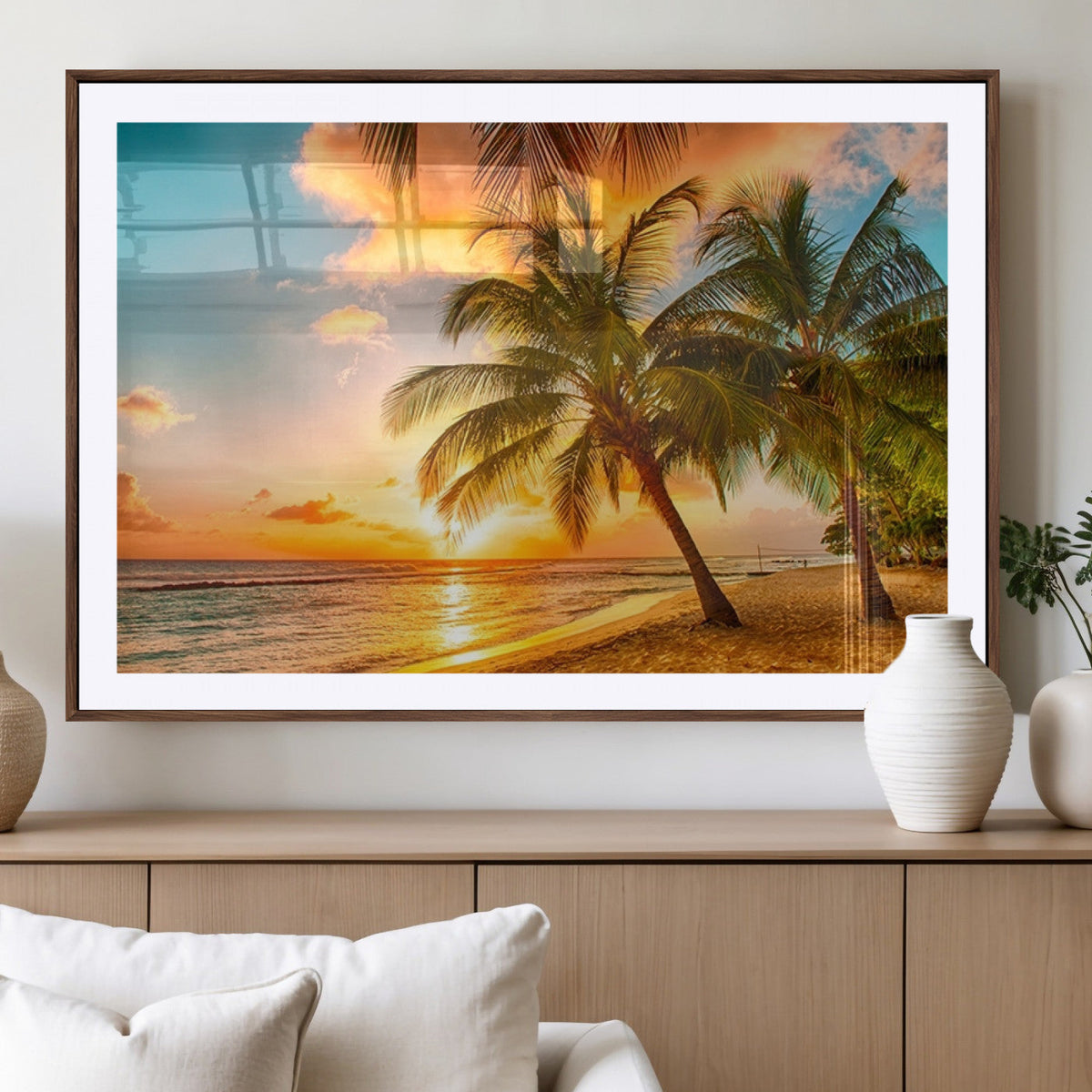 Tropical Sunset Beach Canvas Wall Art Print – Vibrant Palm