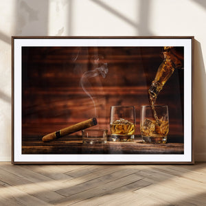 Whiskey and Cigar Wall Art Canvas | 3 Panel Bar Room Decor