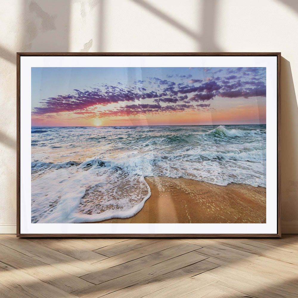 Coastal Sunset Art Beach Canvas Wall Art Print | Ocean Waves