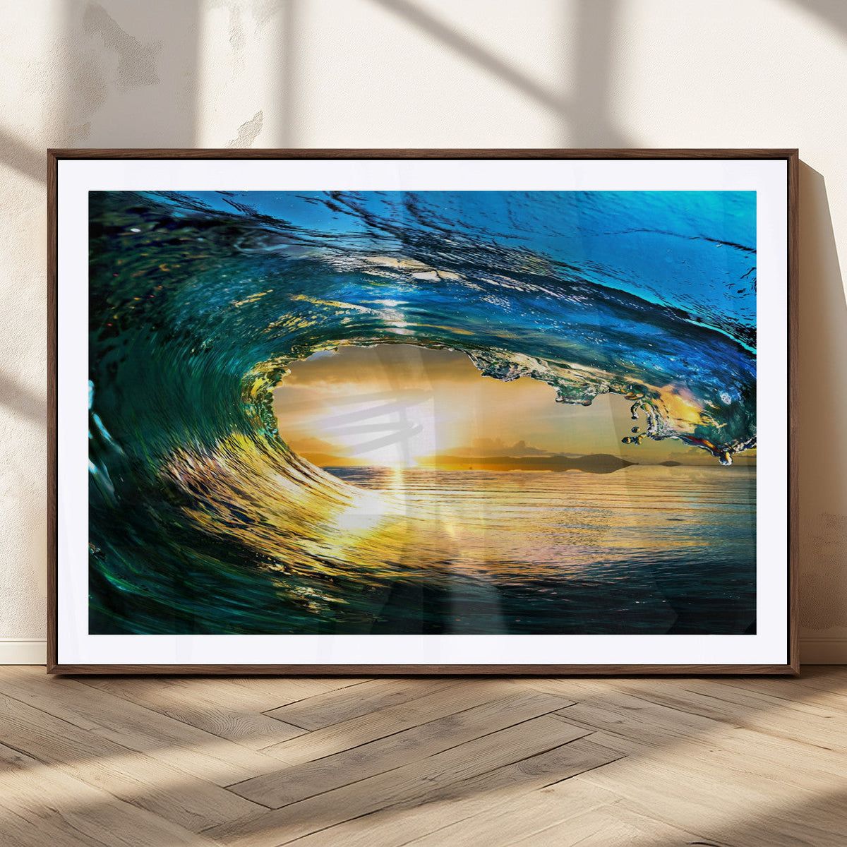 Ocean Wave at Sunset Canvas Art, Large Wall Print of Vibrant