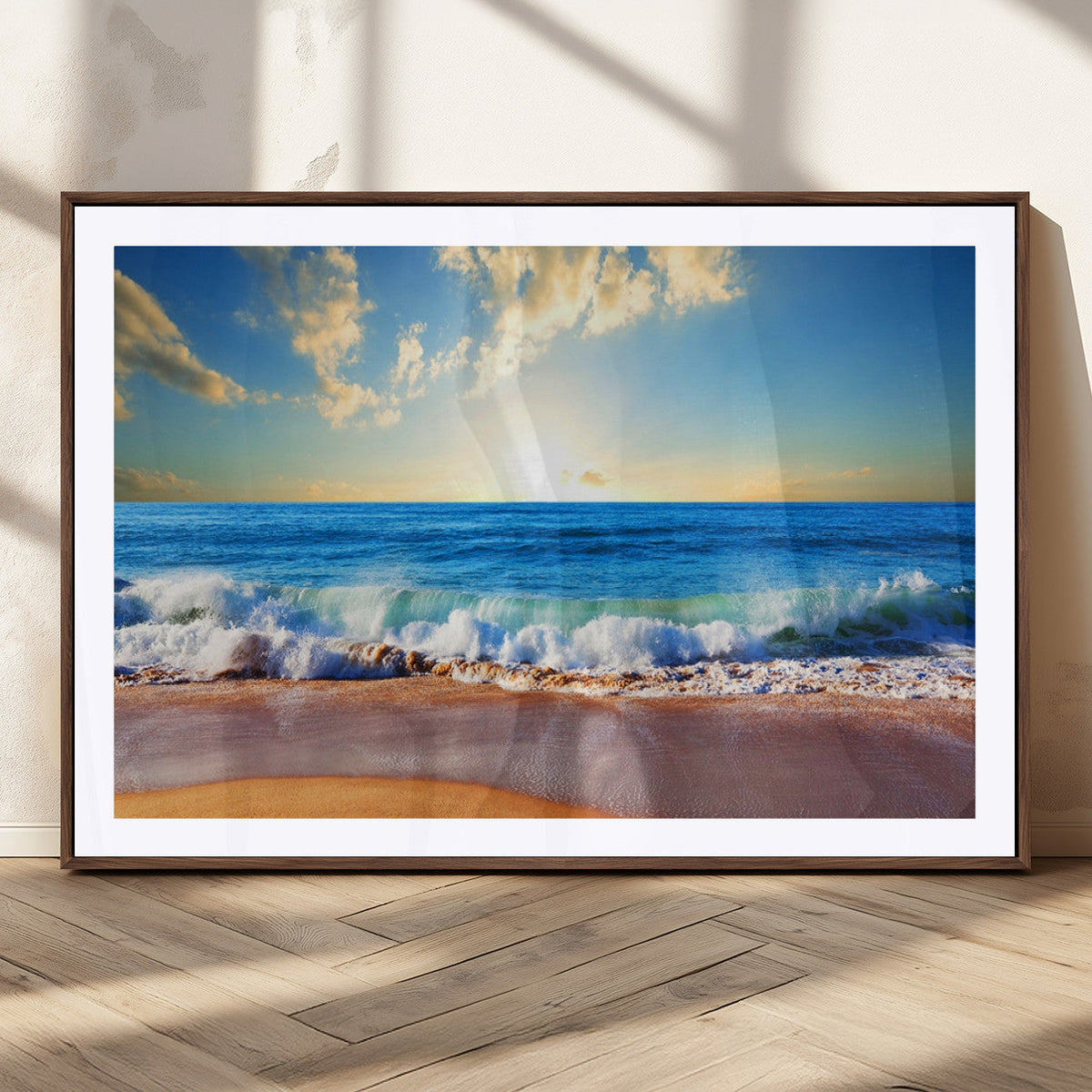 Tropical Beach Sunset Canvas Art, Ocean Waves and Sandy