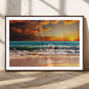 Golden Sunset Beach Canvas Wall Art – Triptych Seascape