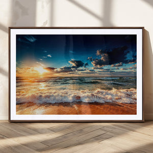 Golden Hour Sunset Over Ocean Waves Wall Art Canvas Print |