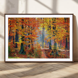 Autumn Red Forest Triptych Canvas Wall Art Print, Forest