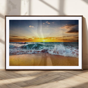 Golden Sunset Ocean Waves Wall Art Canvas Print – Multi