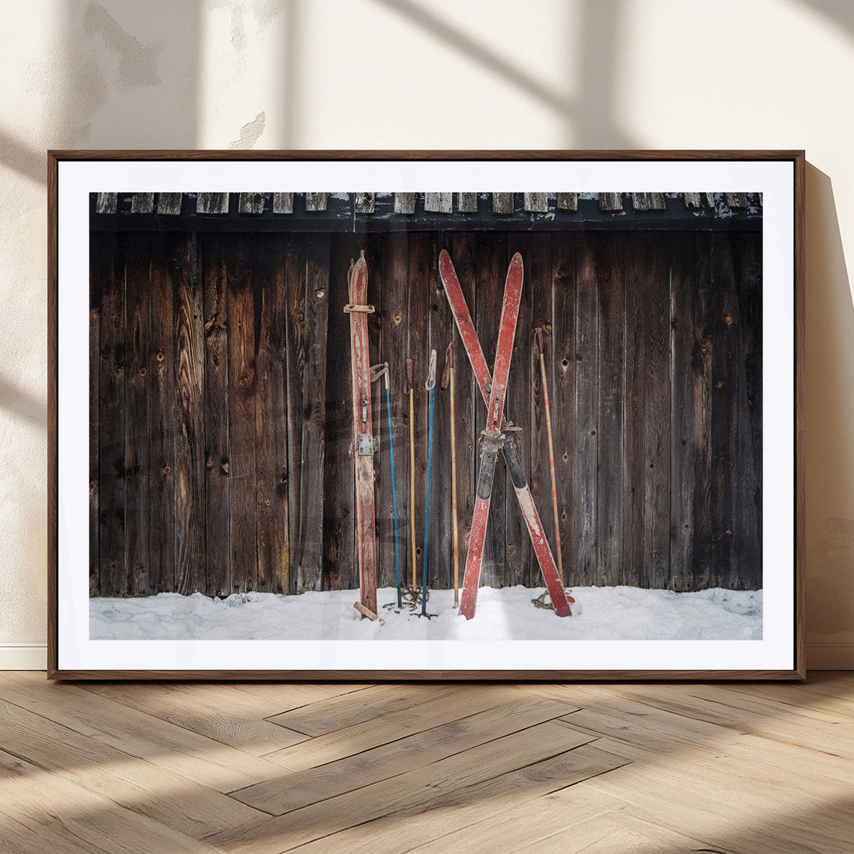 Vintage Ski Gear Canvas Print, Vintage Ski Gear Against