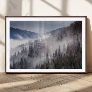 Beautiful Rising Fog in Winter Mountain Landscape- Framed
