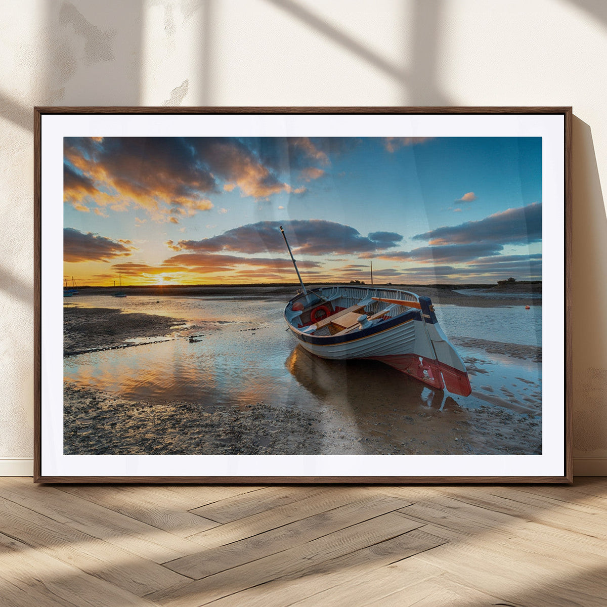 Small Boat At The Beach Sunset Wall Art, Boat Sunset Wall