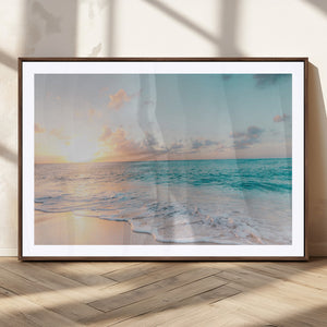 Tranquil Ocean Beach Sunset Canvas Wall Art | 3-Panel