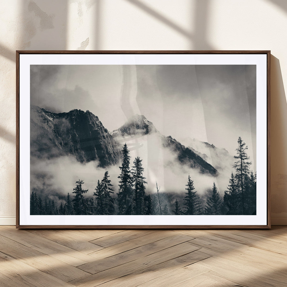 Large Foggy Mountain Forest Wall Art Canvas Print | Misty