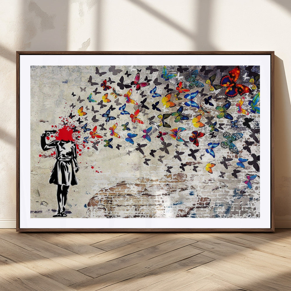 Banksy Art Butterfly Girl Explosion Canvas Art – Vibrant