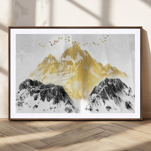 Golden Mountain Triptych Wall Art Canvas Print, Modern