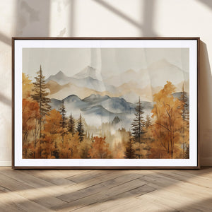 Golden Autumn Forest Wall Art Canvas | Mountain Landscape