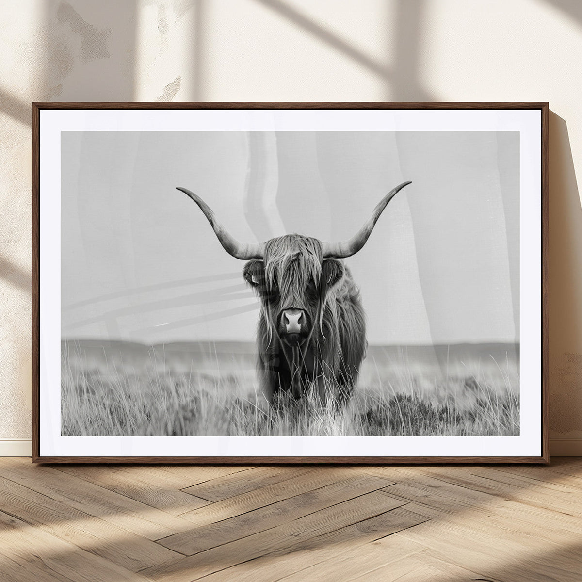 Highland Cow Canvas Wall Art – Majestic Beauty in Black and