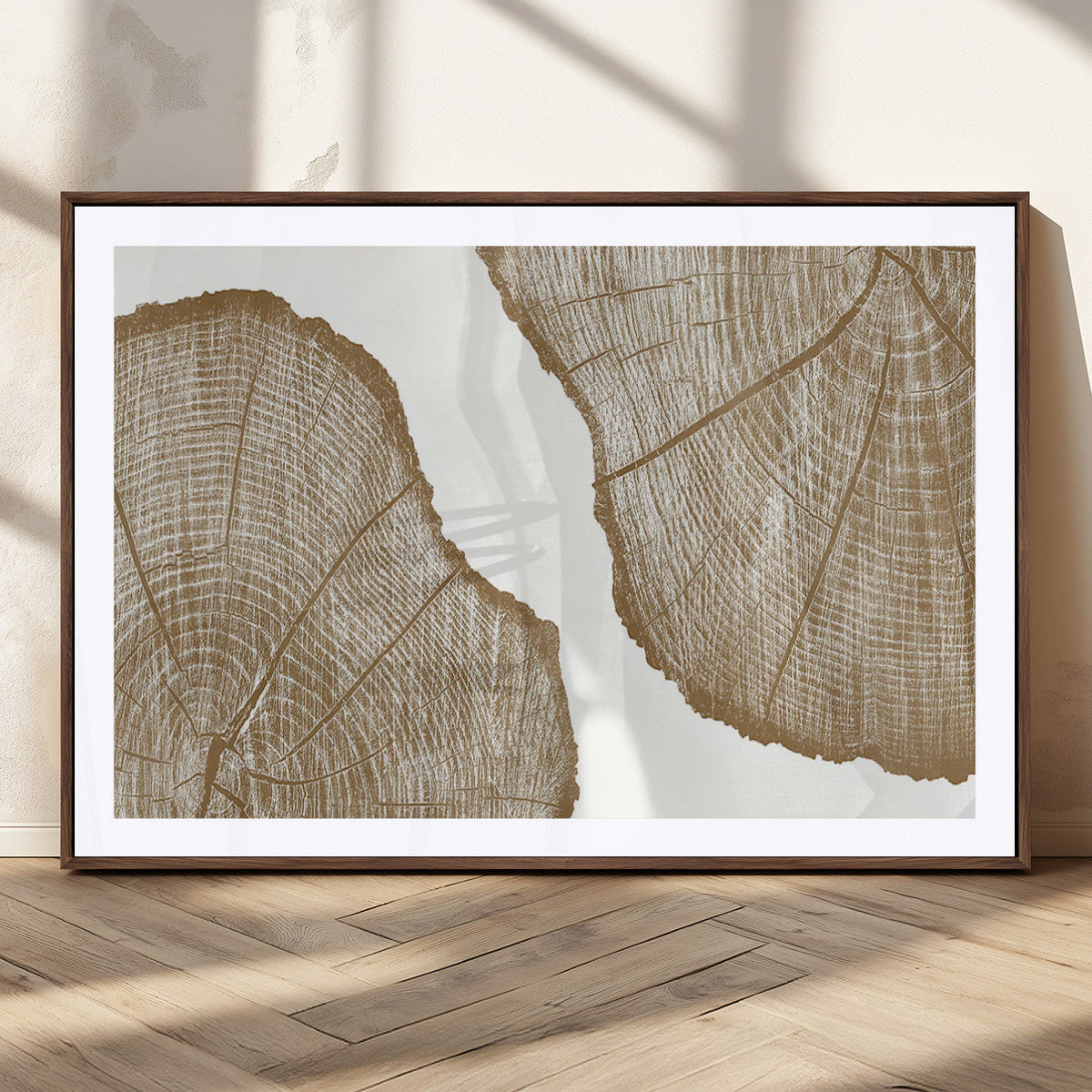 Rustic Brown Tree Ring Wall Art Canvas Print – Framed and