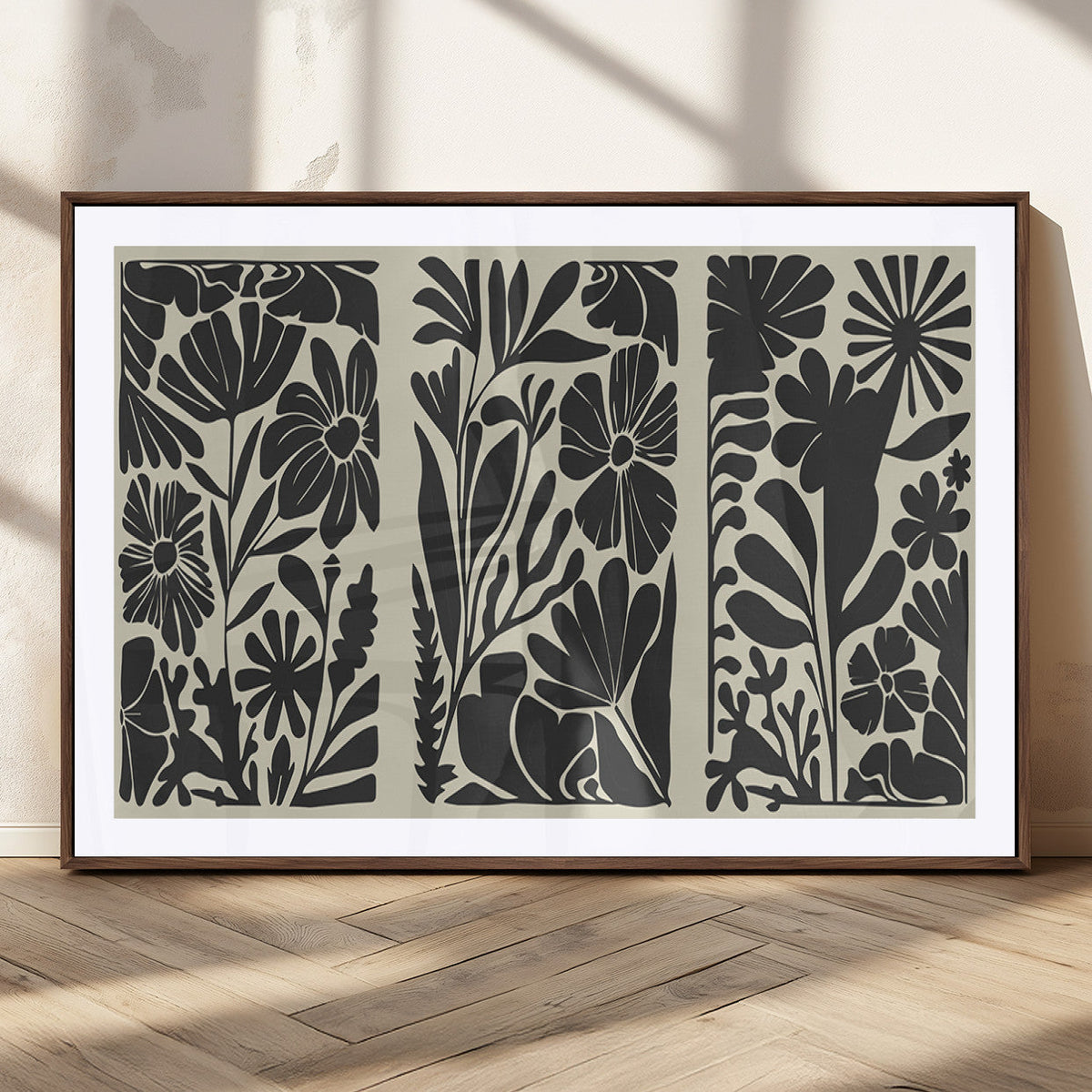 Modern Botanical Wall Art - Floral Black and White Canvas