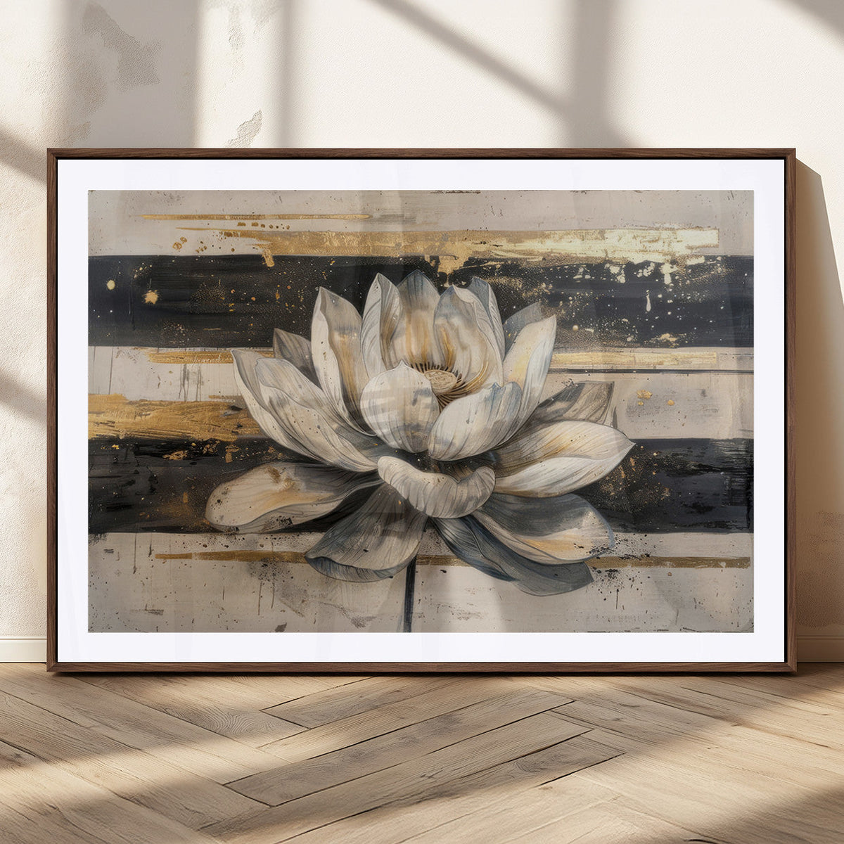 Lotus Flower Wall Art – Framed Abstract Floral Canvas