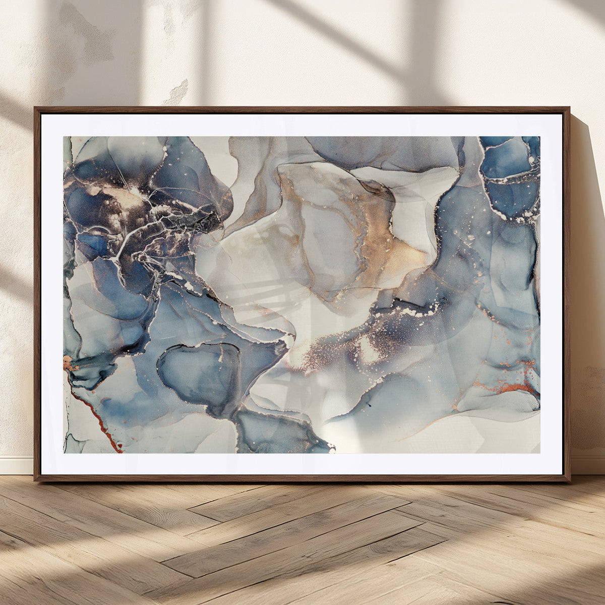 Abstract Blue and Gold Canvas Wall Art - Fluid Modern Ink
