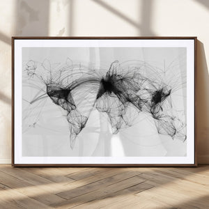 Abstract World Map Wall Art – Framed Geometric Line Canvas