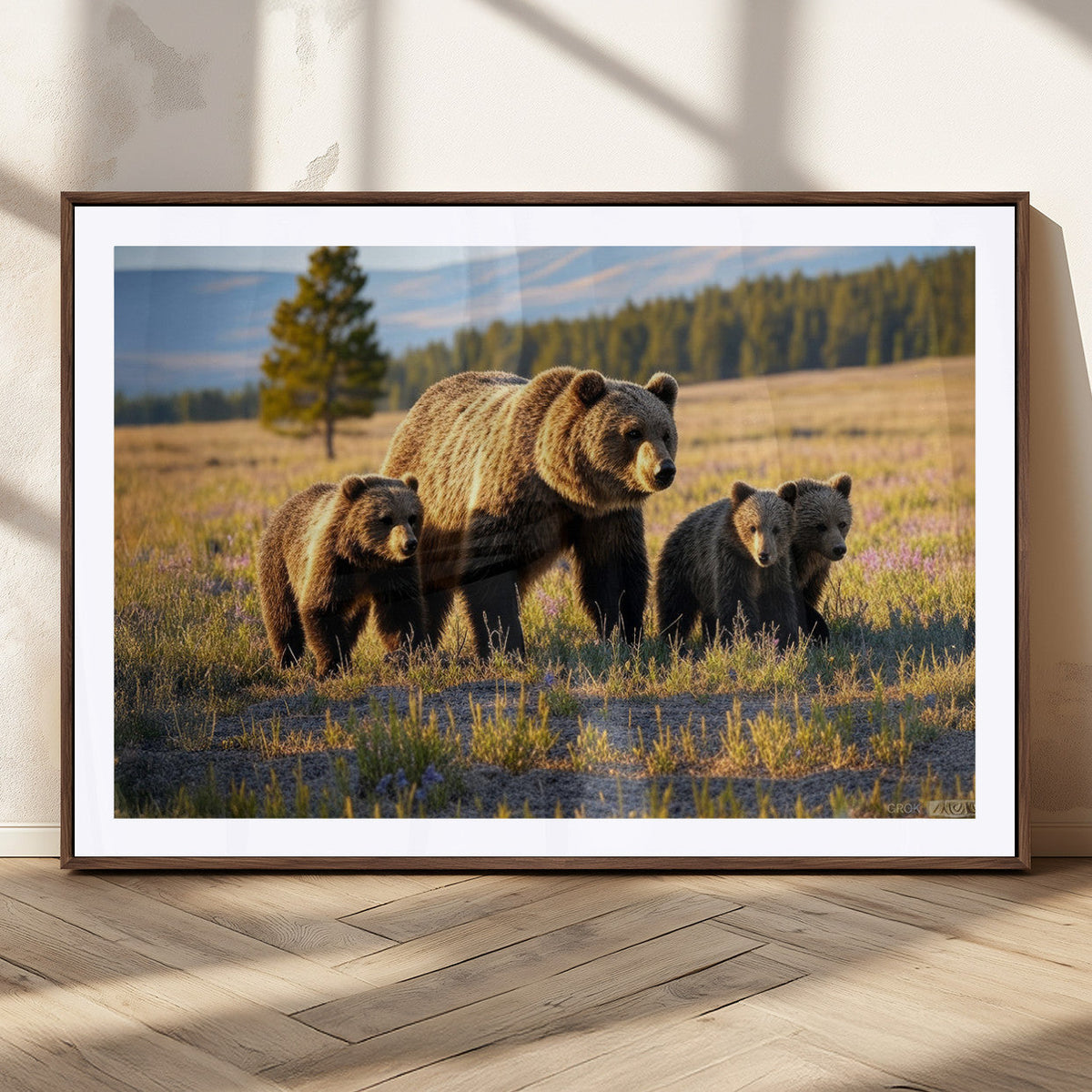 Grizzly Bear Family Wall Art Canvas Print – Majestic