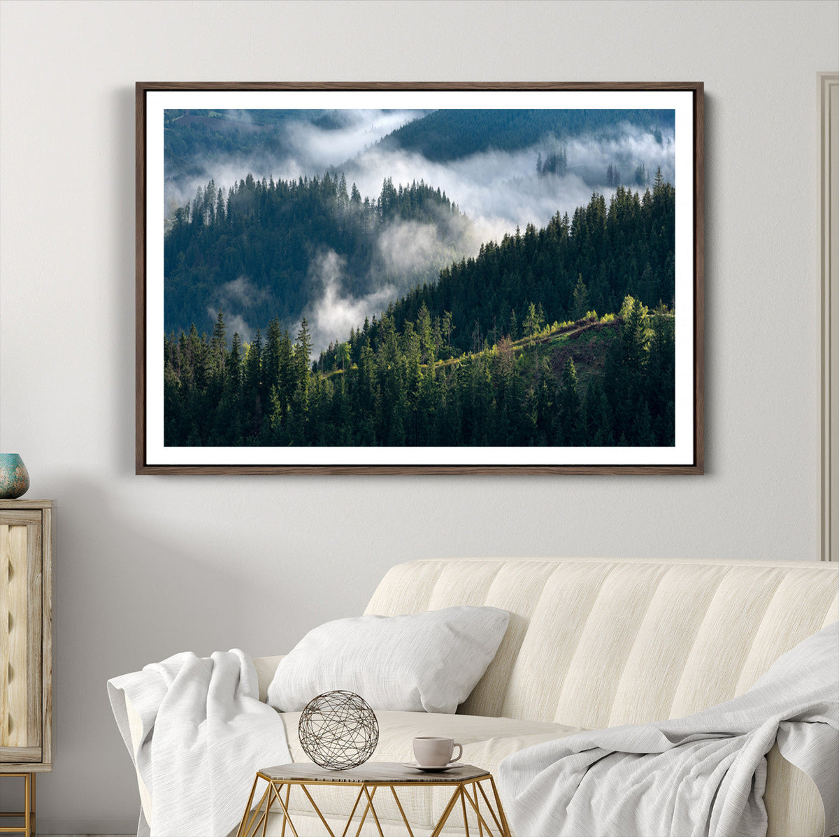 Misty Forest Wall Art Canvas Print – Pine Hills Foggy Trees