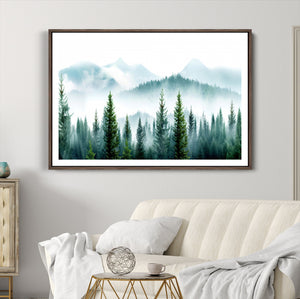 Pine Forest Wall Art Canvas Print – Misty Mountains Foggy