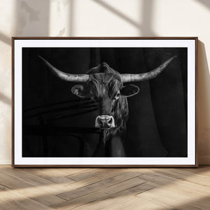 Texas Longhorn Wall Art Canvas Print – Framed Monochrome