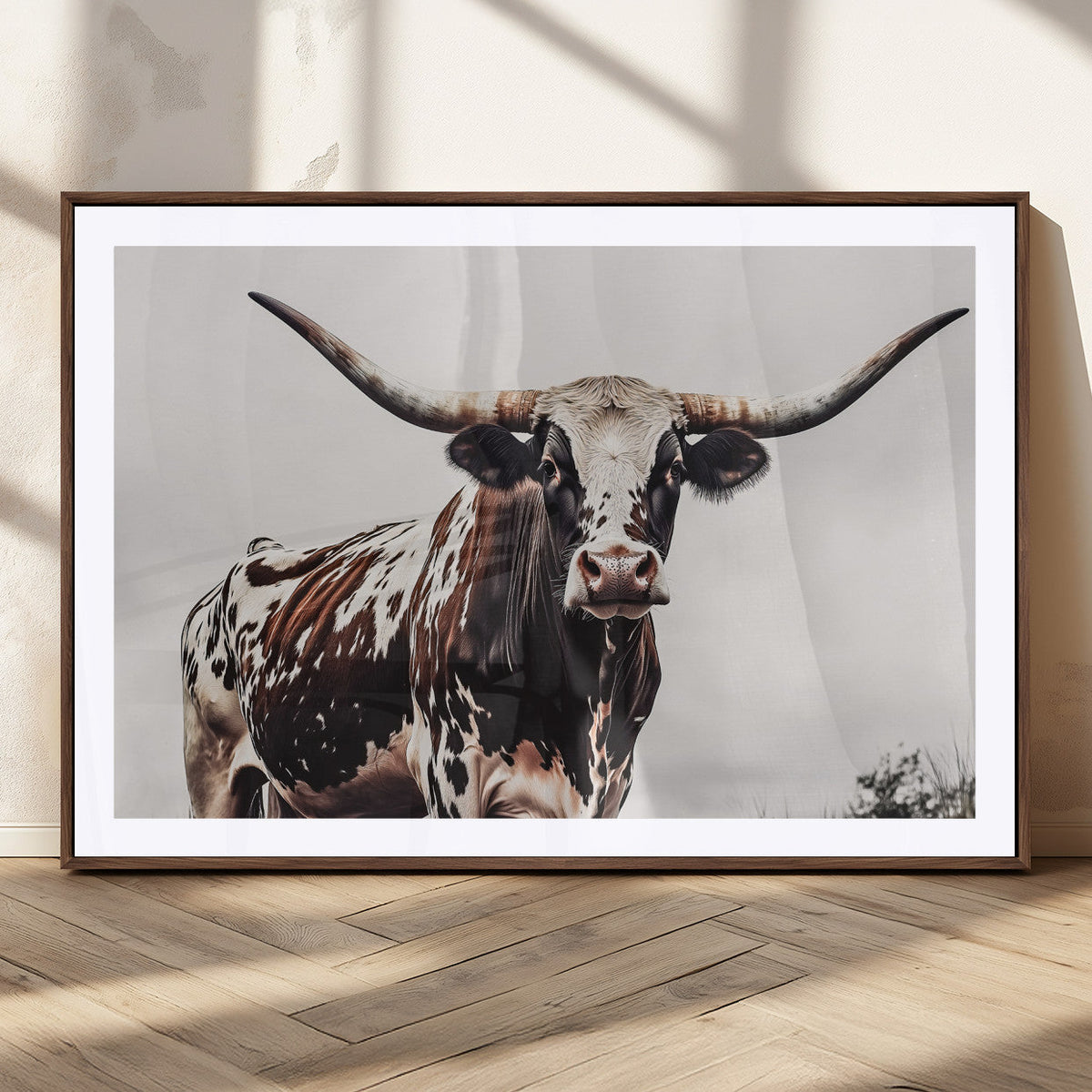 Texas Longhorn Wall Art Canvas Print – Framed Spotted Bull