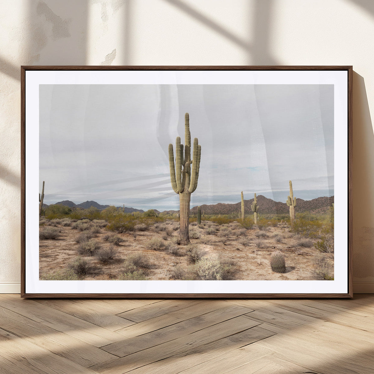Saguaro Cactus Wall Art – Framed Desert Canvas Artwork,