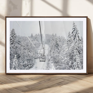Snowy Ski Lift Wall Art – Framed Winter Mountain Canvas
