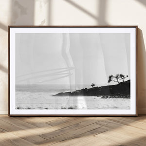 Surfer Cliffs Wall Art Canvas Print – Framed Black White