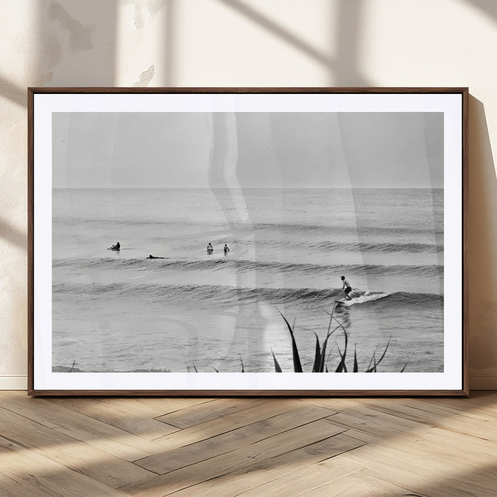 Surfer Silhouette Wall Art Canvas Print, Framed Calm Ocean
