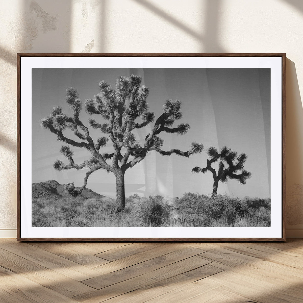 Joshua Tree Wall Art Canvas Print – Framed Monochrome Desert