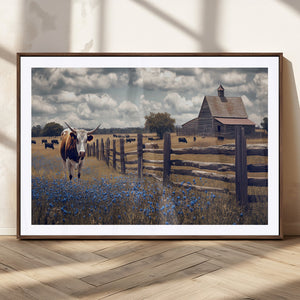 Texas Longhorn Canvas Wall Art Print – Framed Rustic Barn