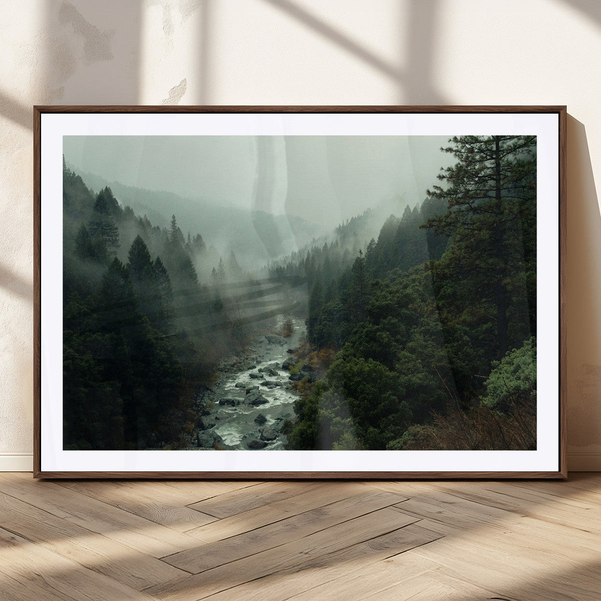 Misty Forest Wall Art Canvas Print – Framed Foggy River