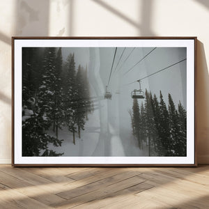 Ski Lift Wall Art Canvas Print – Snowy Pines Misty Landscape