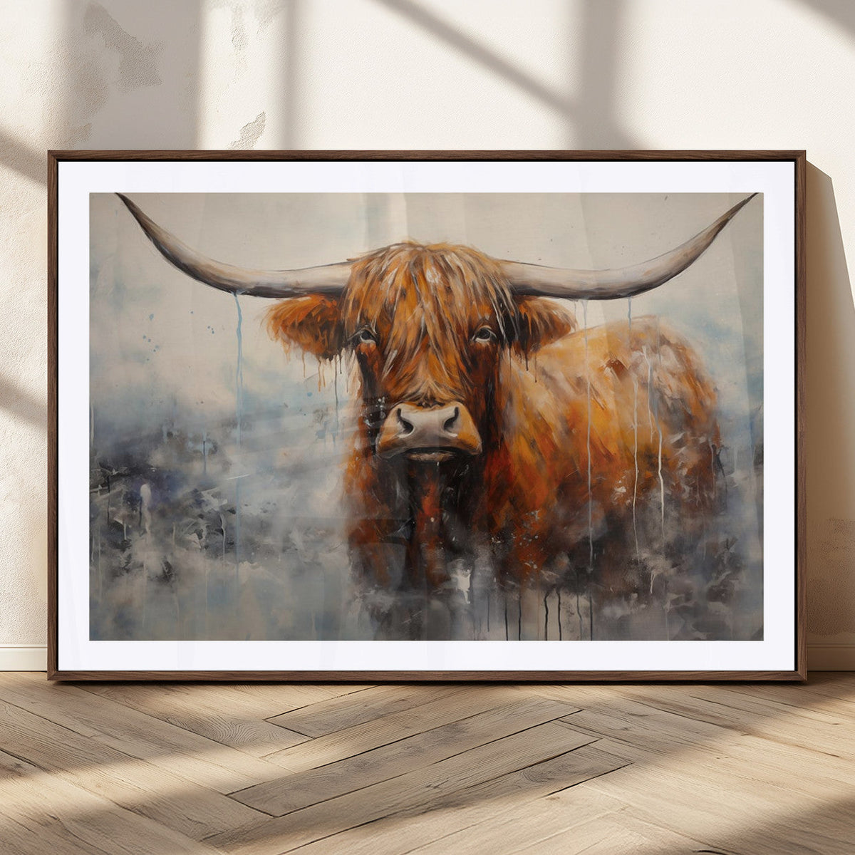 Scottish Highland Wall Art Canvas Print, Framed Longhorn Art
