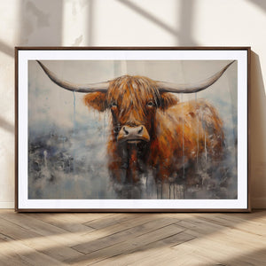 Scottish Highland Wall Art Canvas Print, Framed Longhorn Art