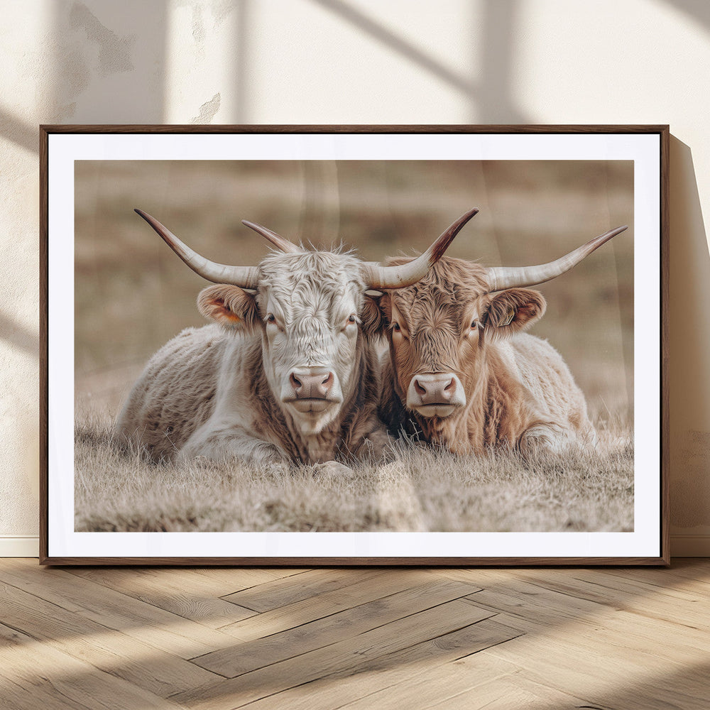 Couple Highland Cows Wall Art Canvas Print – Peaceful Meadow