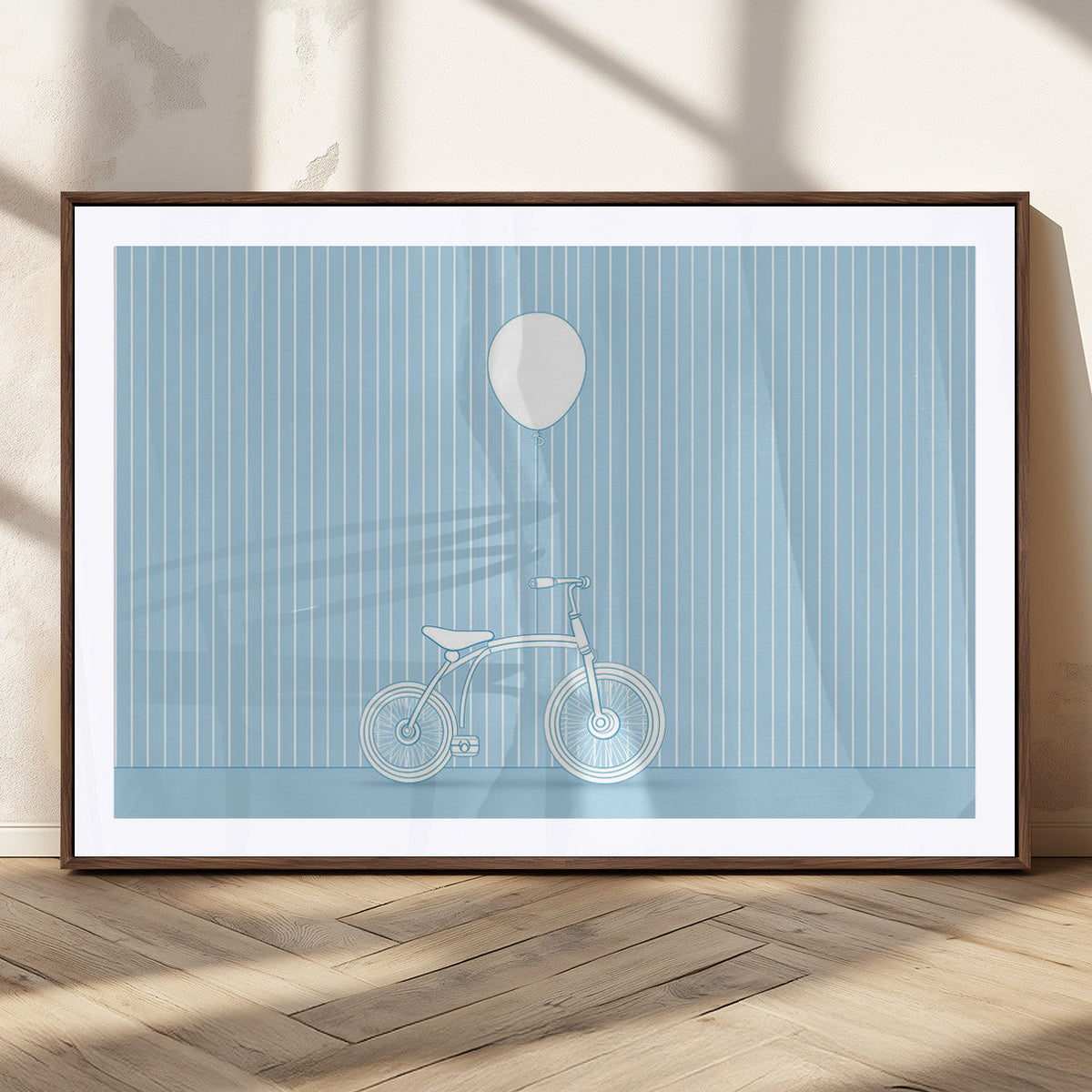 Minimalist Bicycle Balloon Canvas Wall Art – Playful Blue