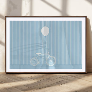 Minimalist Bicycle Balloon Canvas Wall Art – Playful Blue