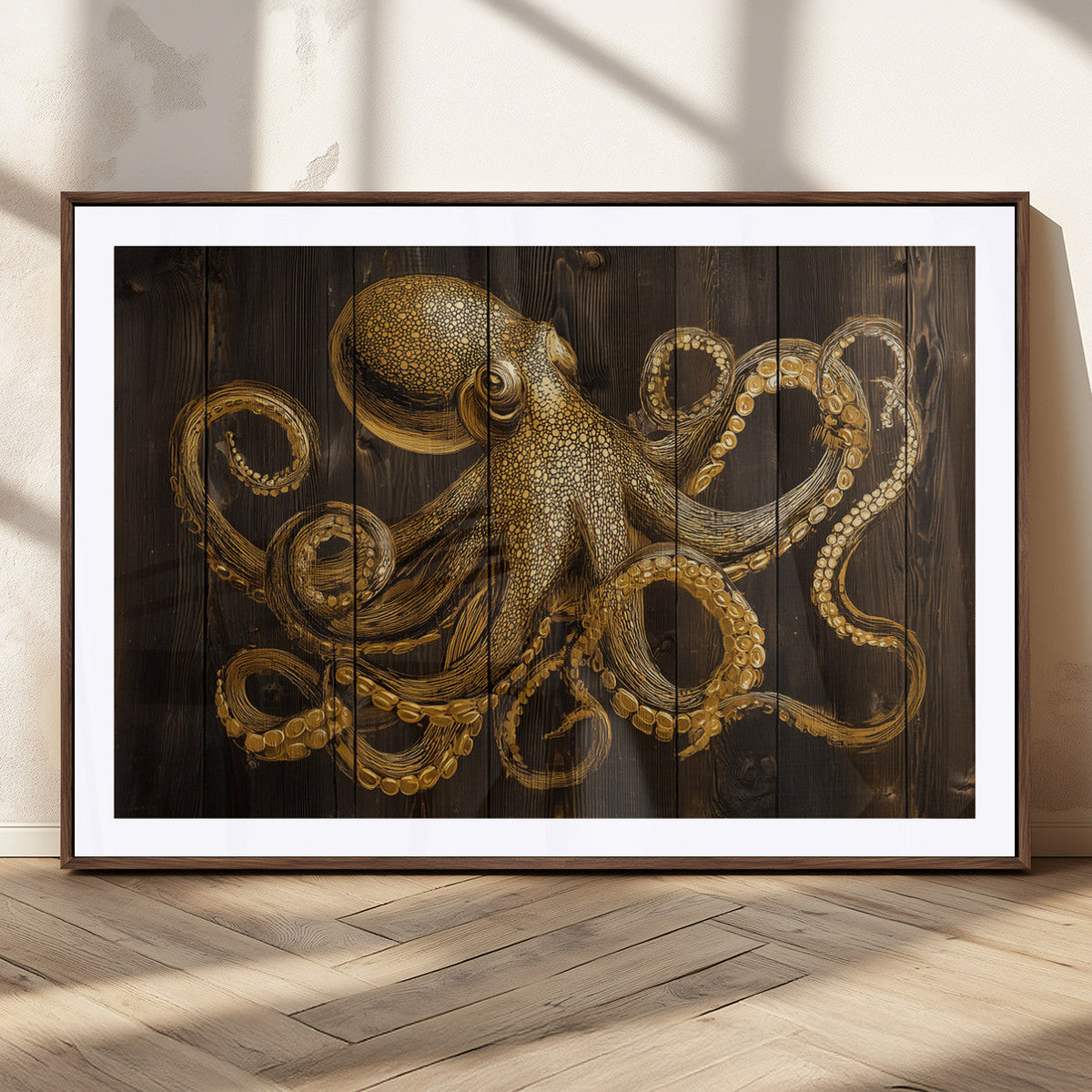 Octopus Wall Art Canvas Print – Wooden Art Sea Creature