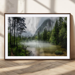 Misty Lake Forest Wall Art – Green Trees Calm Water