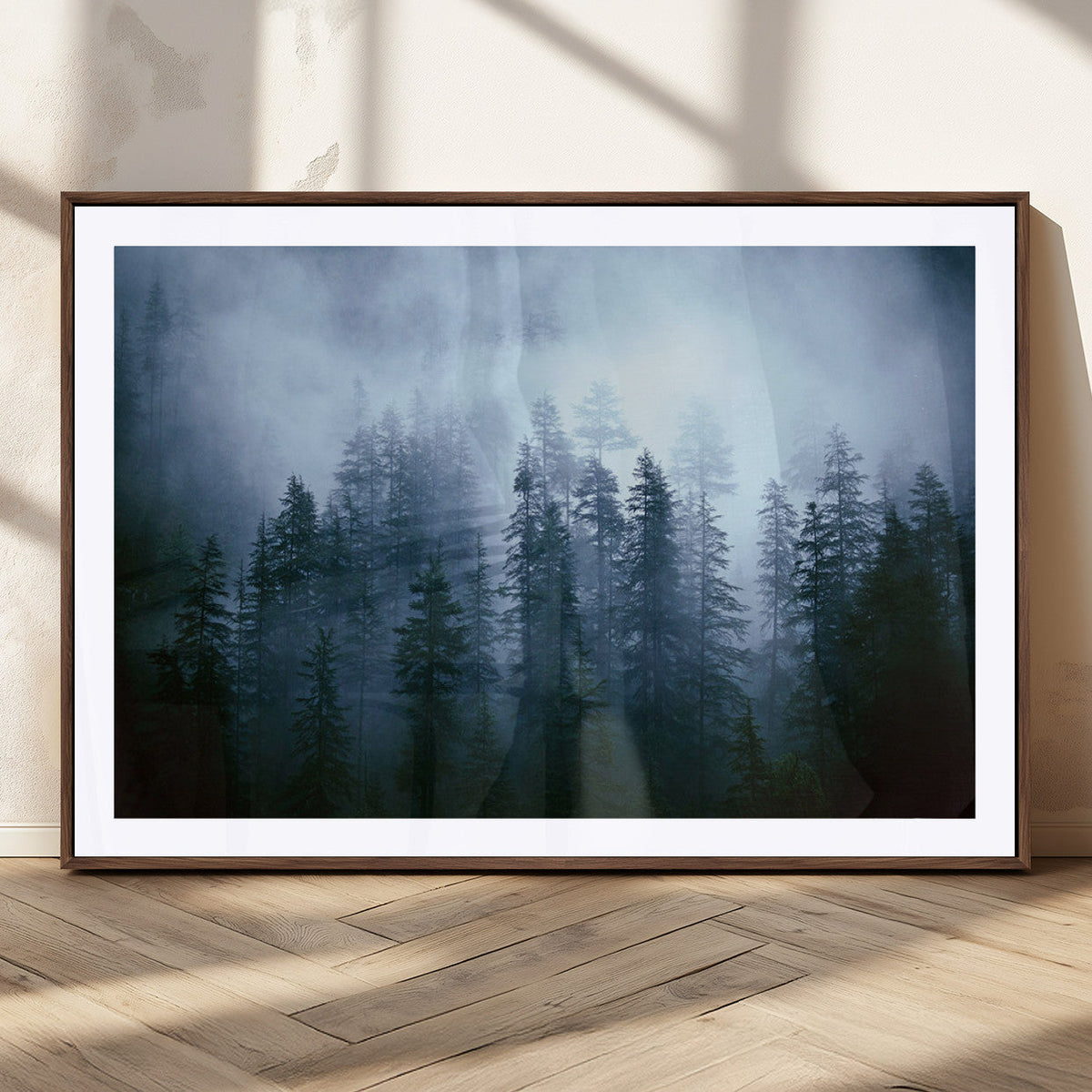 Foggy Evergreen Pines Wall Art Canvas Print, Mist Forest and