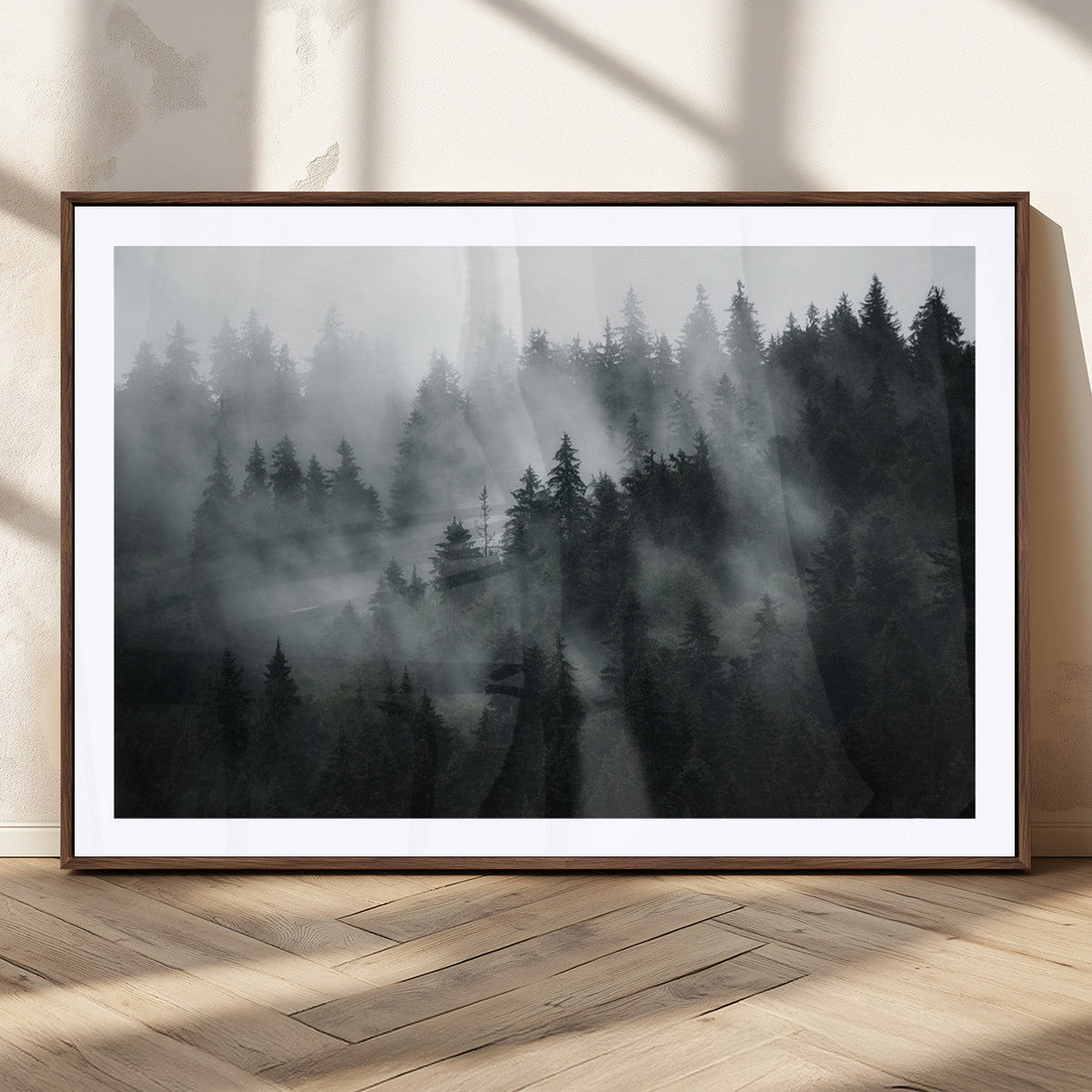 Foggy Forest Wall Art Canvas Print | 3 Panel Large Misty