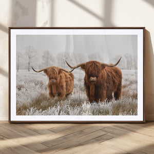 Longhorn Cattle Wall Art Canvas Print, Framed Farmhouse