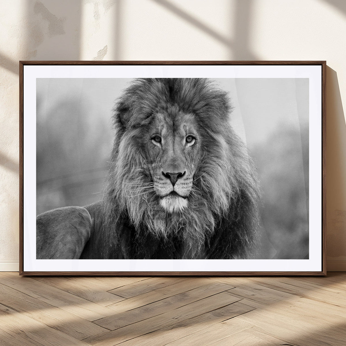 Black and White Lion Canvas Wall Art – Animal Print Artwork