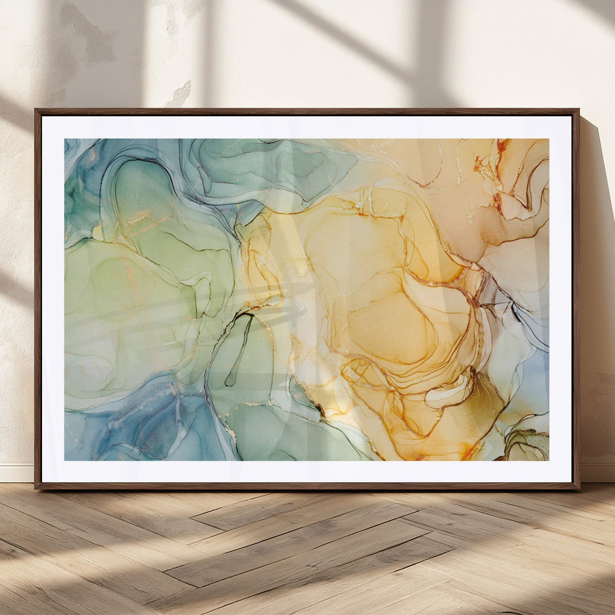 Green and Yellow Marble Fluid Effect Wall Art, Green and